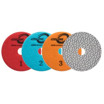 4" Cyclone Engineered Stone Polishing Pad White Back 3-Step Pads