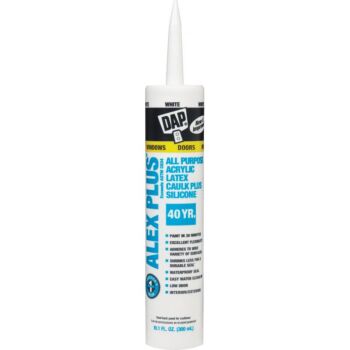 DAP Alex Plus 40 Year All Purpose Siliconized Acrylic Latex Caulk White 10.1 oz