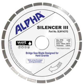 14" Alpha Silencer III Bridge/Table Saw Blade for Hard Granite